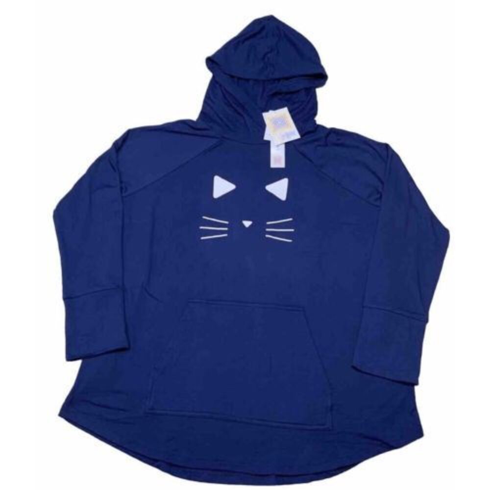 LuLaRoe Womens Hoodie Size XL Amber Blue Cat Leggings Material Sweatshirt NWT